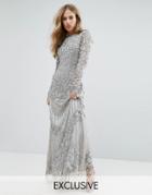A Star Is Born Long Sleeved Maxi Dress With Allover Embellishment - Silver