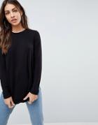 Asos Crew Neck Long Sleeve Top With Curve Hem - Black