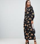 Asos Design Tall Square Neck Tea Jumpsuit In Floral Polka Dot - Multi