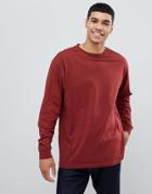 New Look Long Sleeve Cuff T-shirt In Burgundy - Red