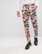 Asos Edition Skinny Tuxedo Suit Pants In Pink Floral Sateen Print - Pink