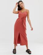 Asos Design Button Through Maxi Dress With Self Belt - Red