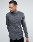 Asos Super Skinny Shirt With Stretch And Grandad Collar In Charcoal -