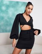 Asos Design Cut Out Strappy Shirt Mini Dress With Ruching In Black