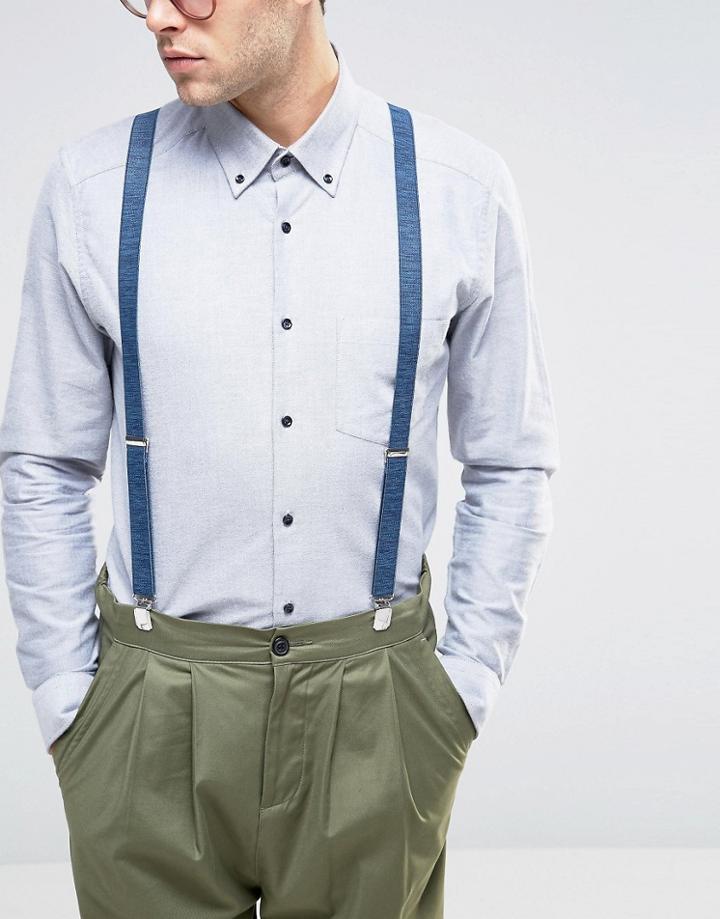 Asos Suspenders In Denim With Leather Vintage Finish - Navy