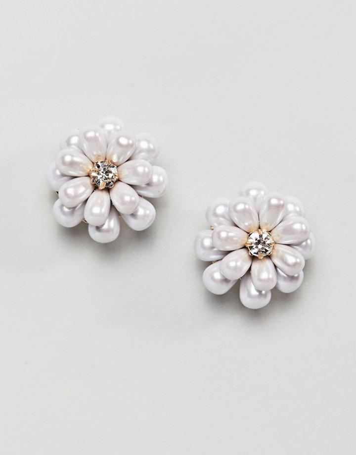 Asos Occasion Flower Pearl Stud Earrings - Gold