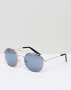 Asos Aviator Sunglasses In Gold With Blue Lens - Gold