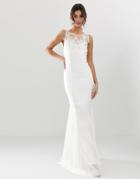 City Goddess Bridal Fishtail Maxi Dress With Embellished Detail-white