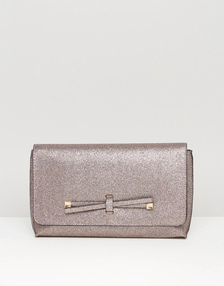 Asos Metal Tip Bow Glitter Clutch Bag - Multi