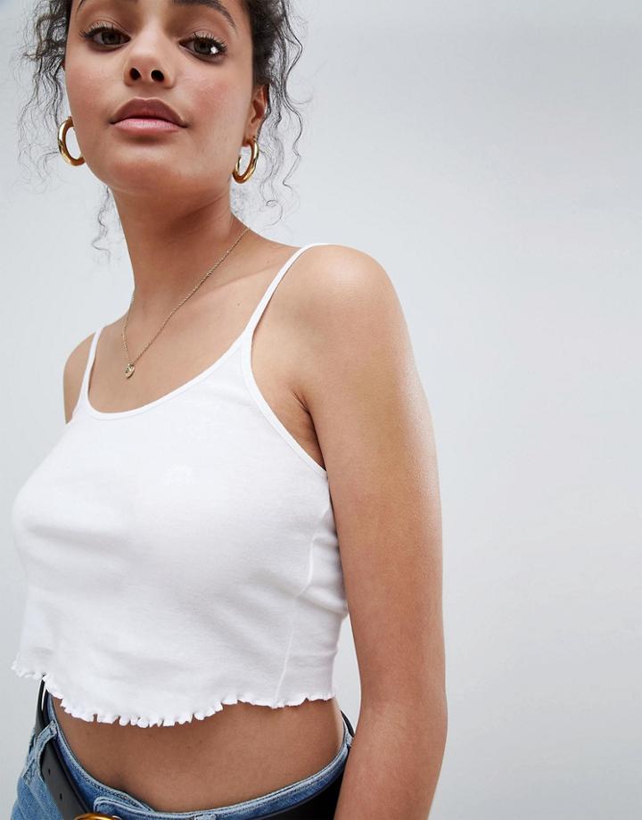 Miss Selfridge Crop Cami Tank With Lettuce Hem Detail In White - Black