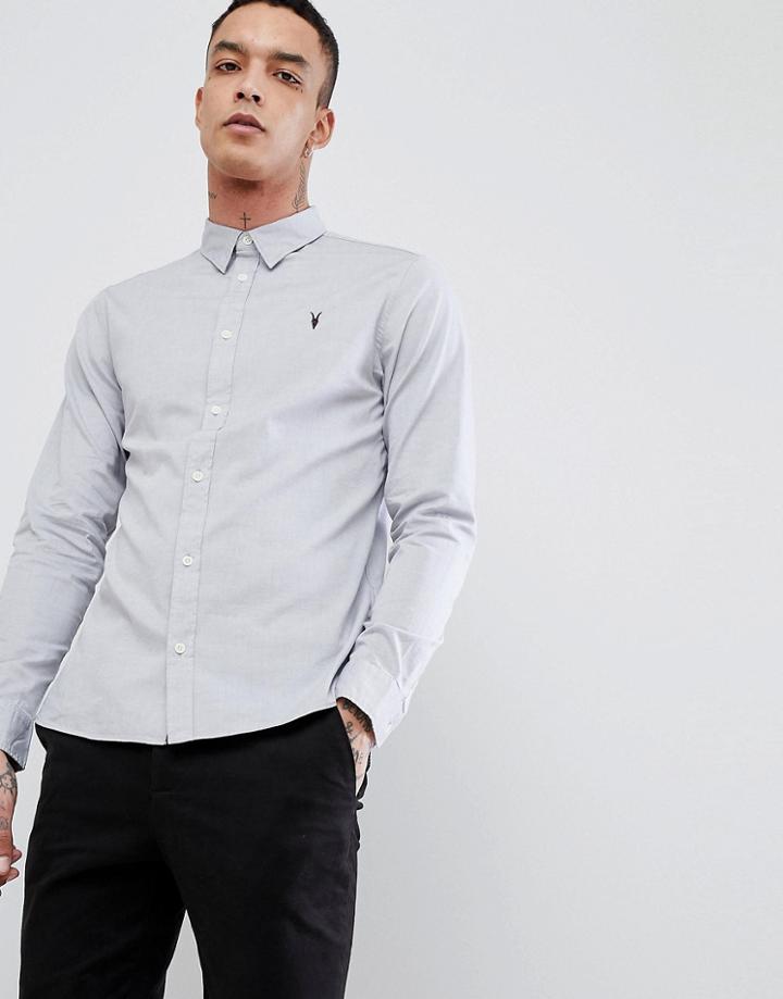 Allsaints Redondo Ramskull Logo Long Sleeve Shirt In Light Gray