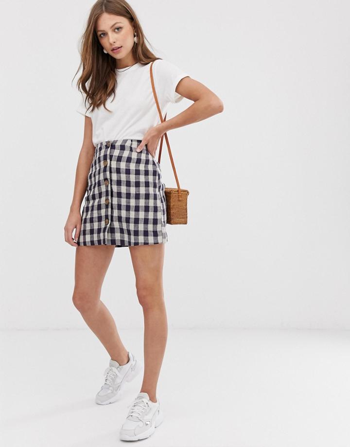 Mango Button Front Gingham Skirt In Multi - Multi