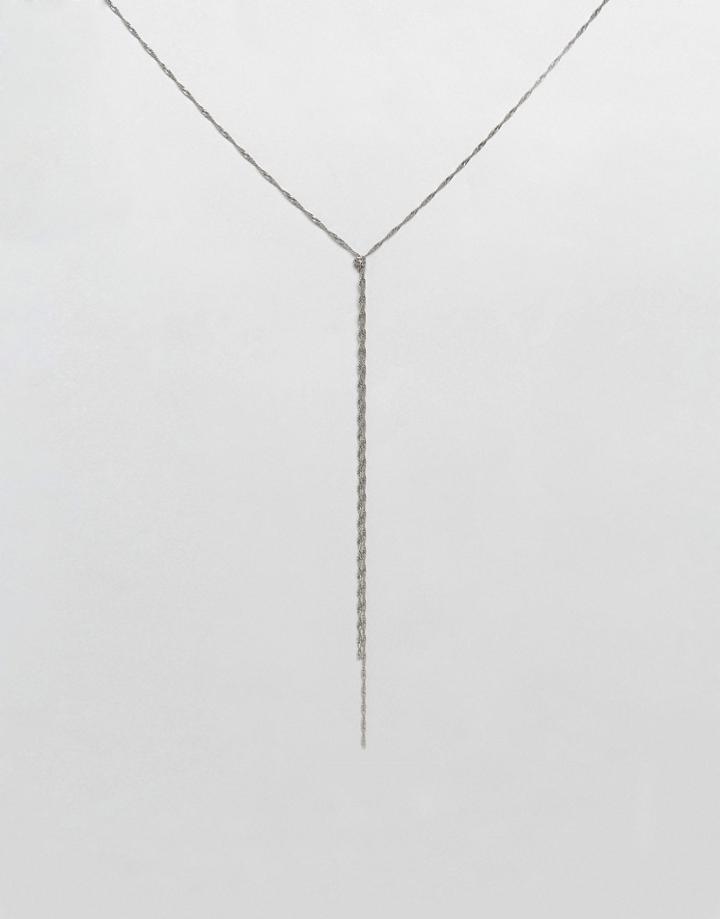 Designb London Twist Chain Delicate Lariat Necklace - Silver