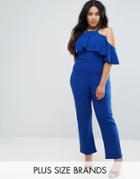 Club L Plus Ruffle Detail Peplem Hem Jumpsuit - Blue