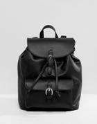 Pull & Bear Buckle Detail Backpack In Black - Black