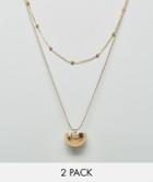 Asos Pack Of 2 Dot Dash And Ball Pendant Necklaces - Gold