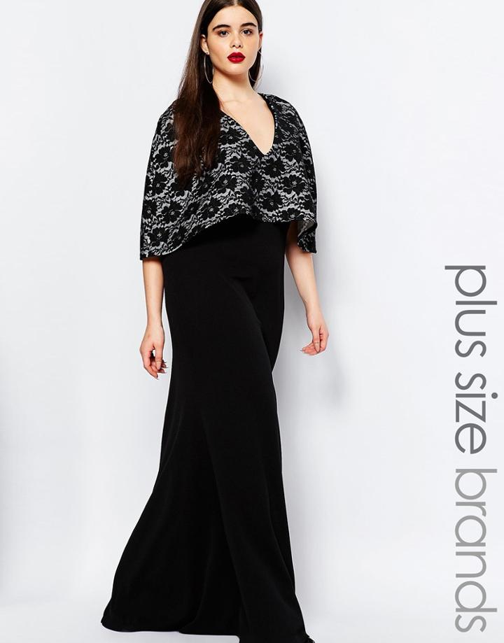 Club L Plus Maxi Dress With Lace Cape - Black