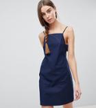 Asos Tall Linen High Neck Tab Side Mini Sun Dress - Navy
