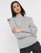 Vila High Neck Knitted Sweater With Shoulder Pads In Gray-grey