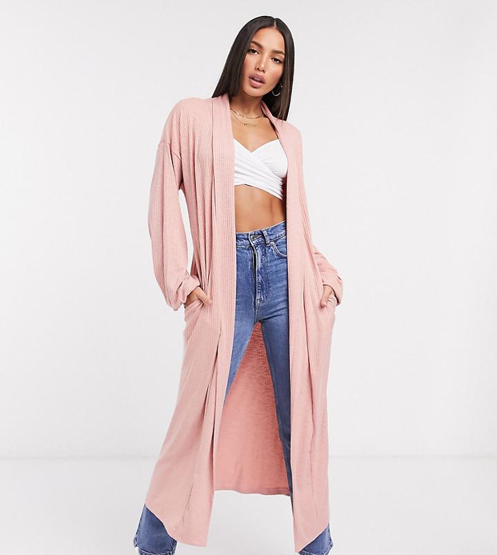 Asos Design Tall Exclusive Lounge Ribbed Cardigan In Pink-grey