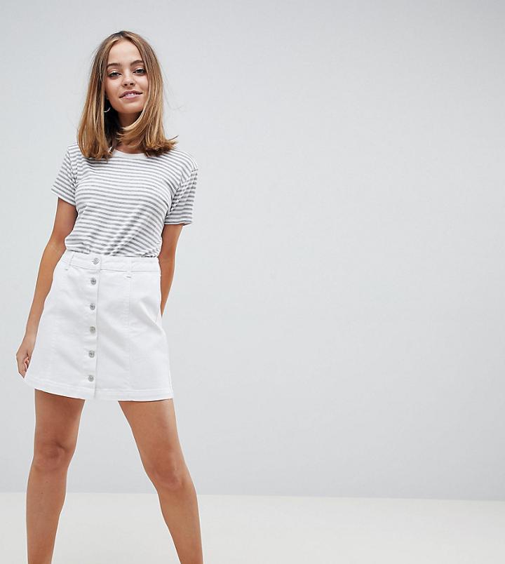New Look Petite Denim Button Down Skirt - White