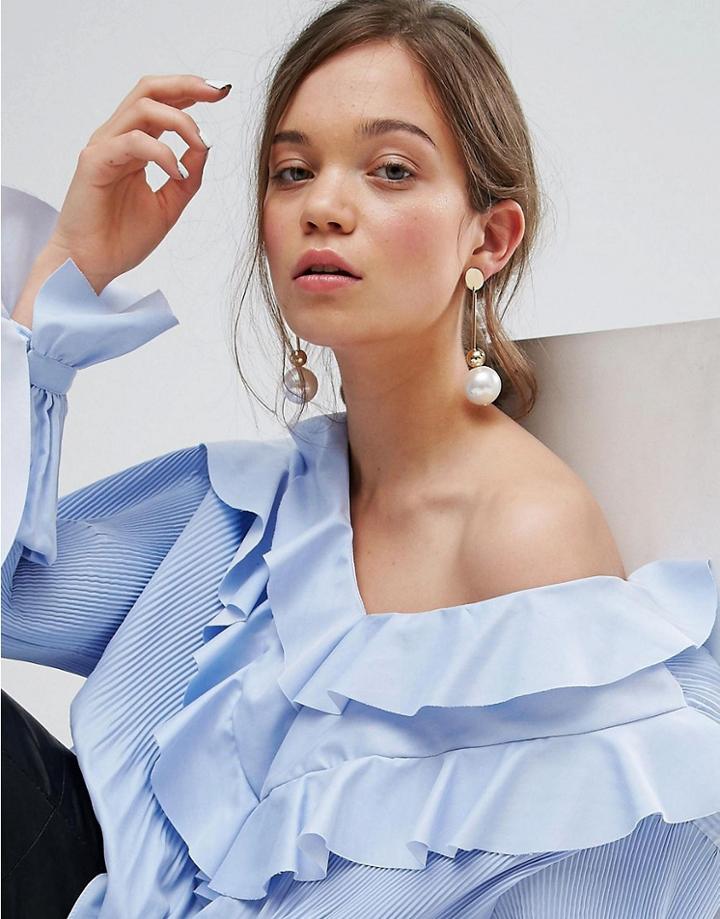 Asos Oversized Pearl Drop Earrings - Gold