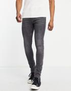 Topman Spray On Jeans In Washed Black-gray