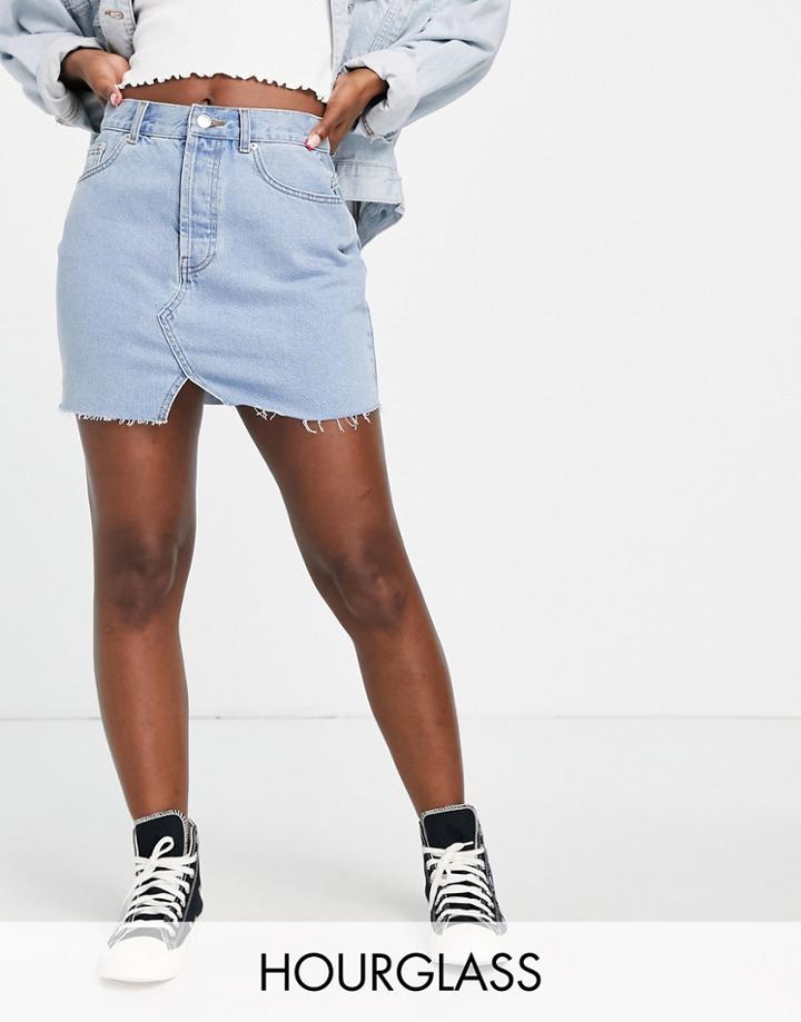 Asos Design Hourglass Denim Mini Skirt In Midwash-blue