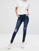Pieces Rika Raw Hem Skinny Jeans - Blue