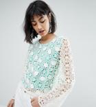 River Island Fluted Sleeve Flower Applique Top - Green