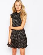 Iska Printed Drop Hem Shirt Dress - Black