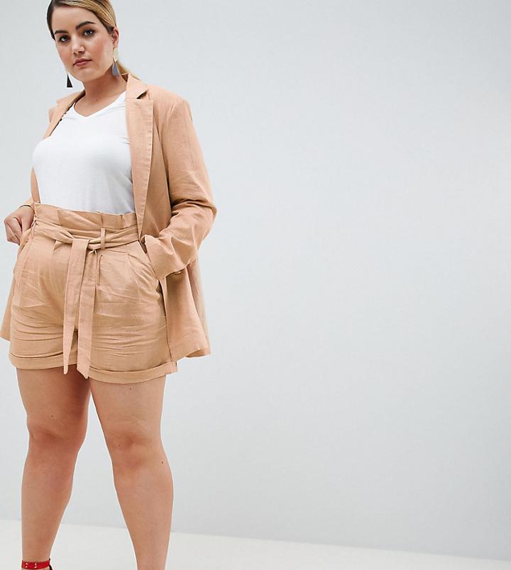 Unique 21 Hero Plus High Waist Linen Shorts Two-piece - Tan
