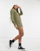 Pieces High Neck Knitted Dress In Khaki-green
