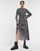 & Other Stories Recycled Marble Print Plisse Maxi Dress In Gray-grey