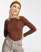 Monki Organic Cotton High Neck Top In Brown