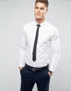 Asos Stretch Slim Shirt In White With Black Tie Save - White