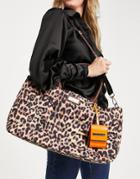 River Island Quilted Leopard Nylon Tote In Brown