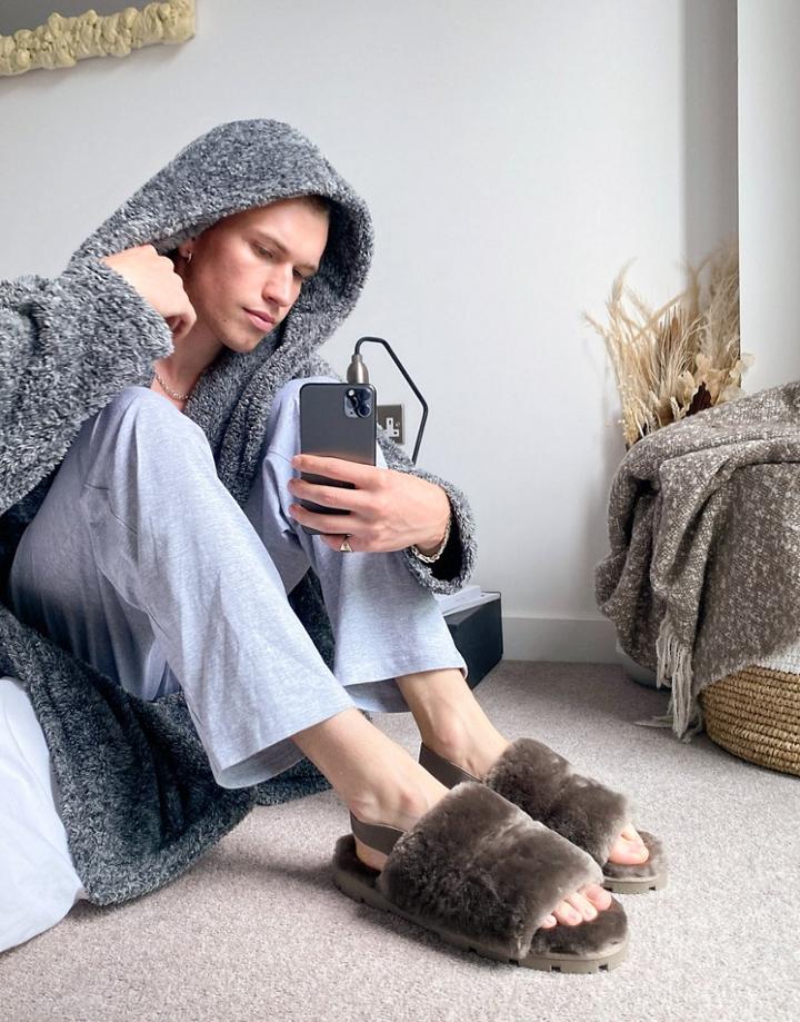Asos Design Premium Sheepskin Slipper With Elastic Strap On Chunky Sole-neutral