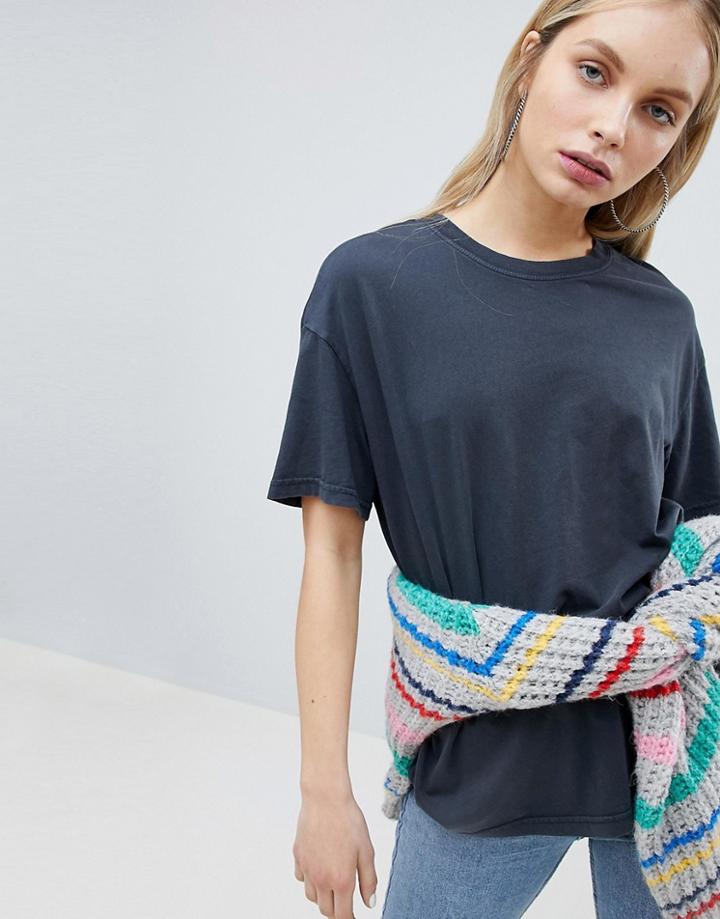 Bershka Organic Oversize Tee In Black - Black