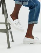 Asos Design Tassel Loafers In White Leather - White