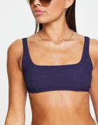 & Other Stories Crop Textured Bikini Top In Navy