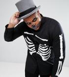 Asos Plus Halloween Stretch Slim Shirt With Rib Cage Print - Black