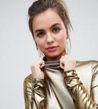 Monki Roll Neck Jersey Top In Gold
