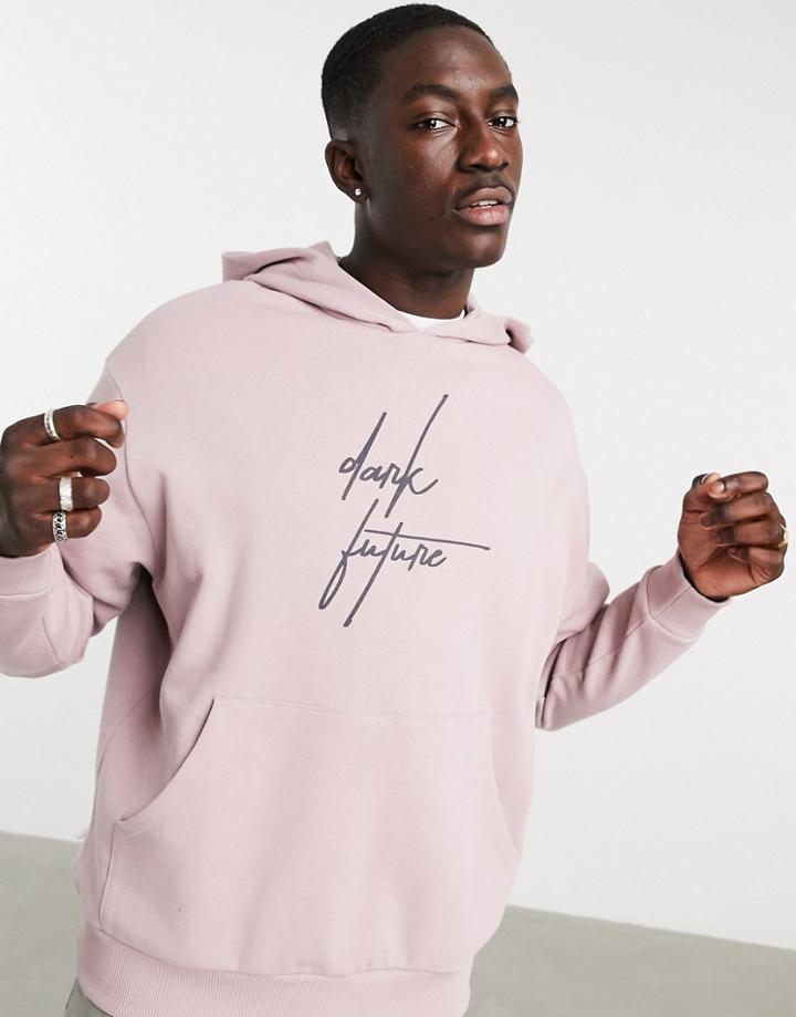 Asos Dark Future Oversized Hoodie In Purple With Logo