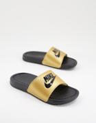 Nike Benassi Jdi Slides In Black/metallic Gold