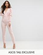 Asos Tall Exclusive 80s Extreme Sleeve Detail Jumpsuit With Peg Leg - Pink