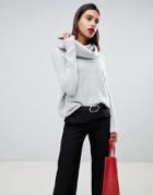 French Connection Flossy Ribbed Cowl Neck Sweater-gray
