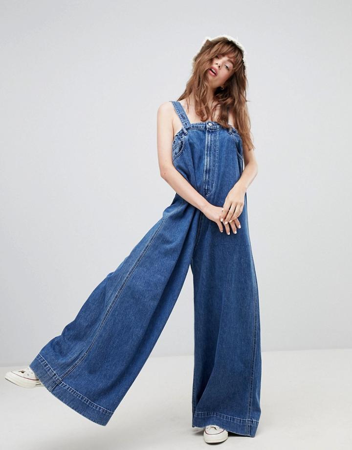 Kings Of Indigo Wide Leg Denim Overall - Blue