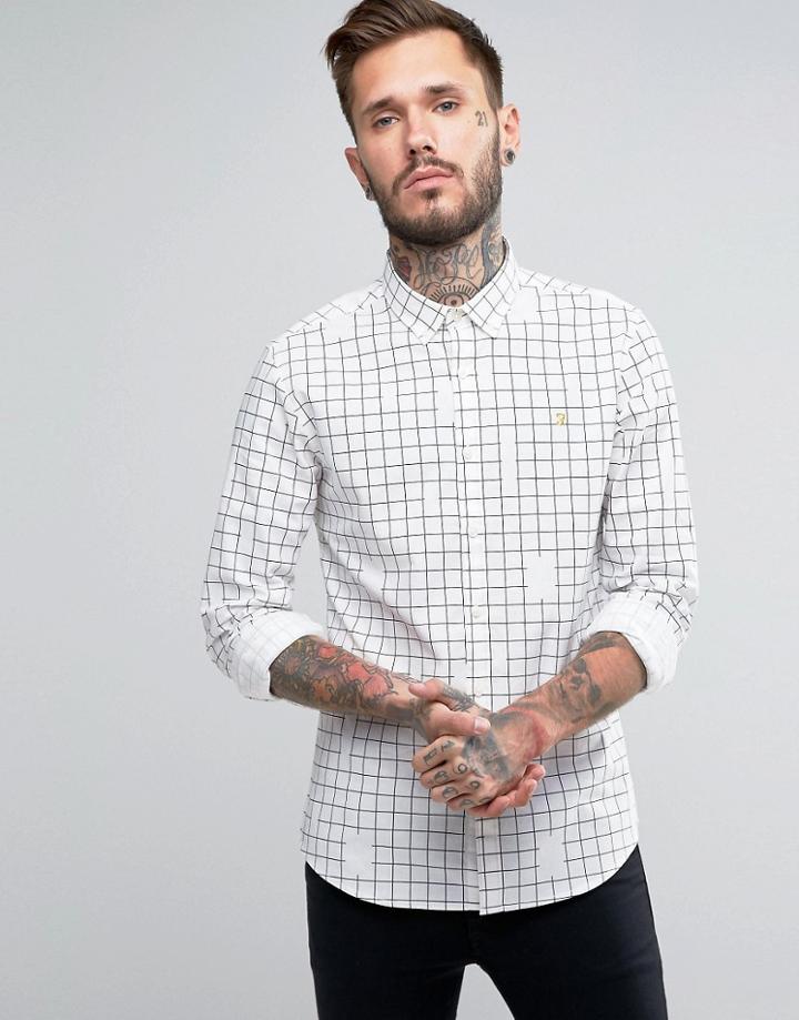 Farah Slim Print Broken Check Shirt Buttondown In Beige - Beige