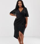 Asos Design Curve Clean Midi Wrap Dress-black